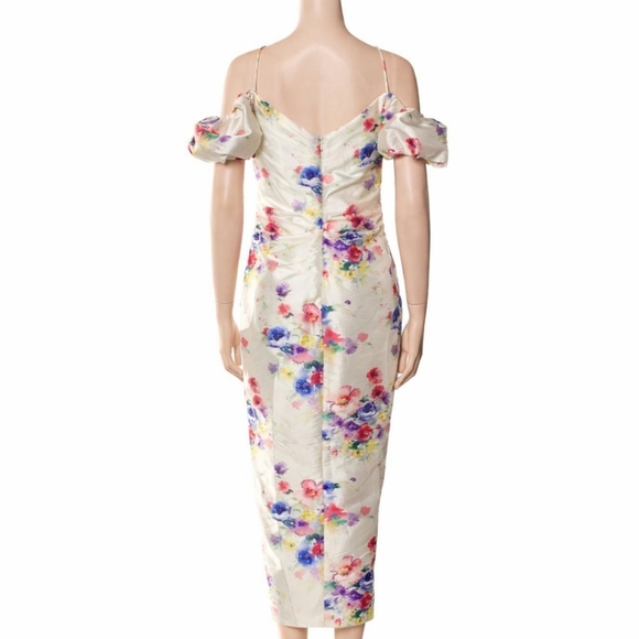 Markarian Palma Multicolor Beaded Floral Off-The-Shoulder Ruched Dress NWT